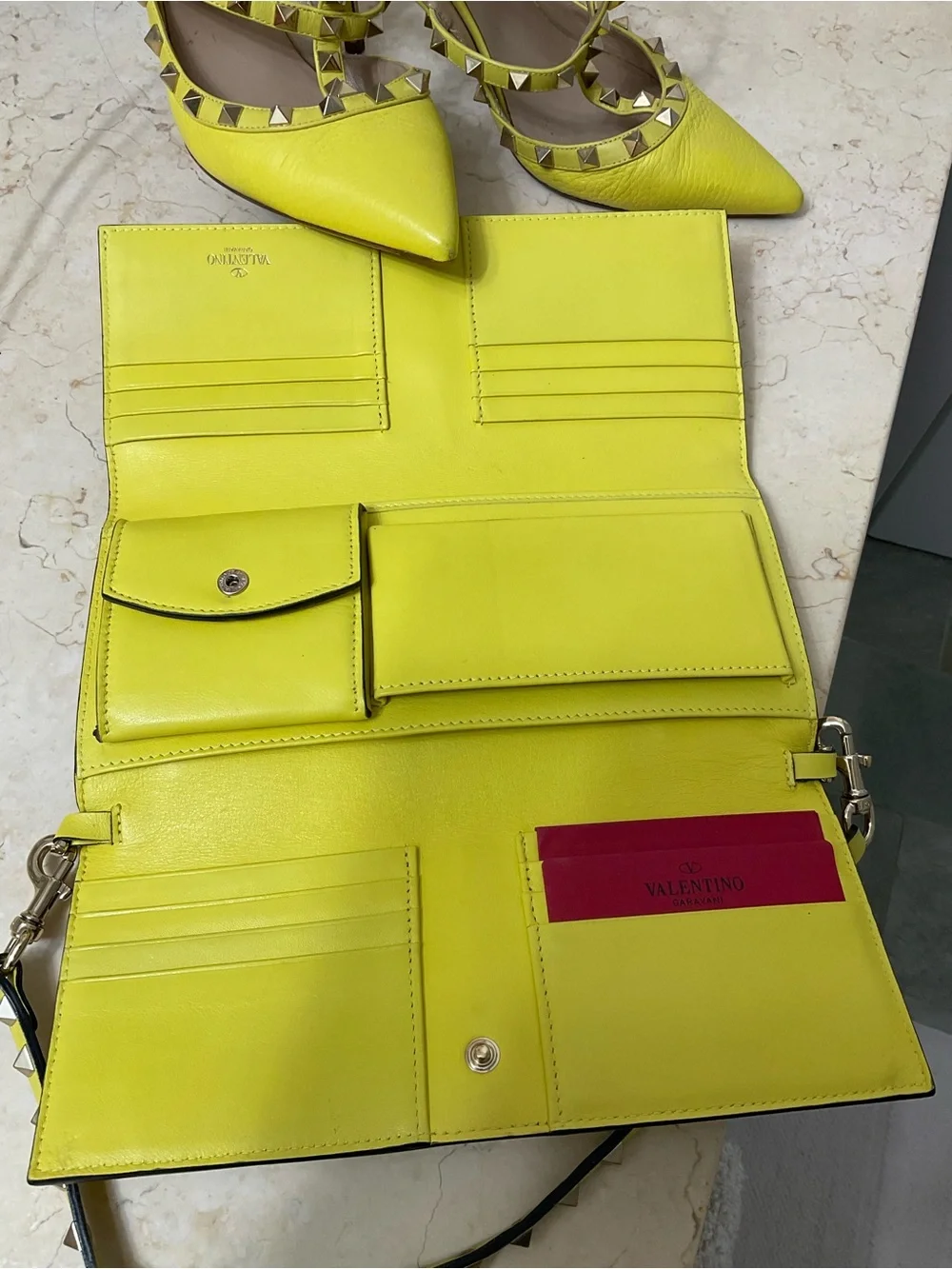 Valentino Neon Yellow Studded Leather Wristlet Clutch